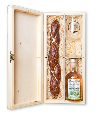 Whisky und Whisky-Salami in Geschenkbox